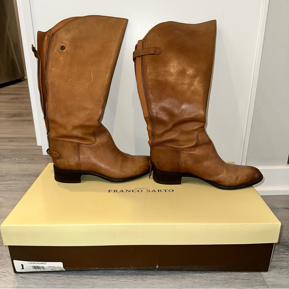 Franco Sarto Women's Tan Leather Up the Knee Boots 7 1/2 M - Picture 2 of 10
